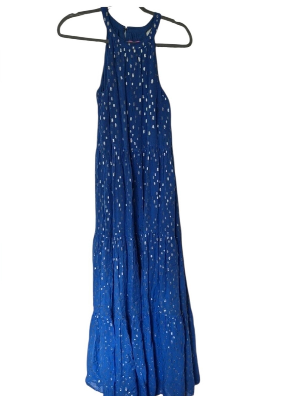 lilly pulitzer blue gold dress XS Beccalyn Maxi Boca Metallic Accents Pockets Evening gowns